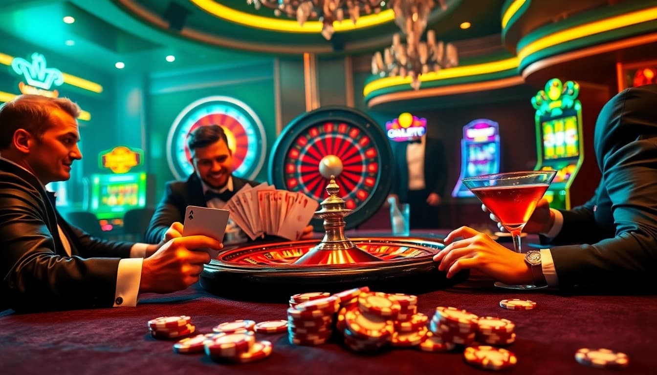Experience the excitement of gambling at open88 with luxurious casino tables, vibrant poker scenes, and thrilling roulette.