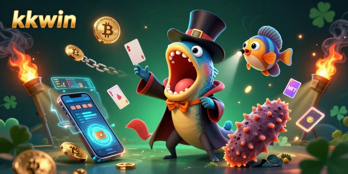 Experience thrilling wins at kkwin with engaging card tricks and vibrant crypto elements in a lively casino scene.