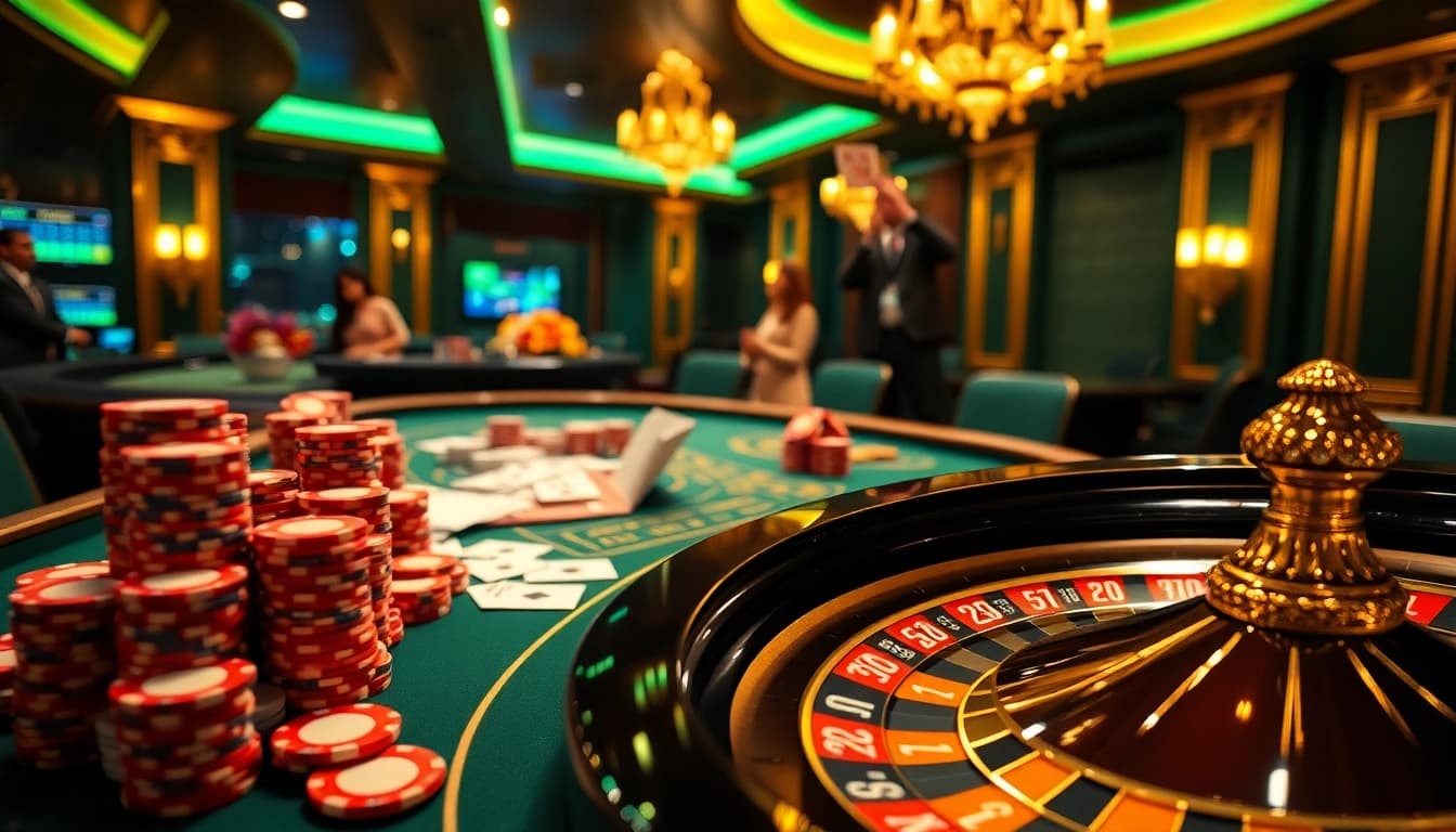 Experience thrilling betting action at https://luongsontv5.com/ with vibrant casino visuals featuring poker chips and cards.