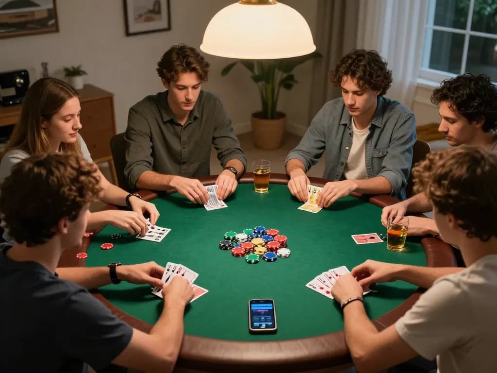 Players engaged in an intense poker match at home, showcasing the excitement of 79king gaming.