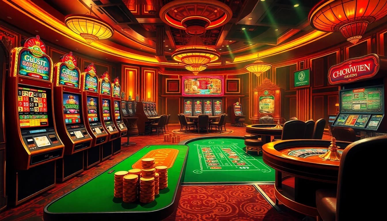 Players enjoying thrilling casino games at luxurious tables, featuring chotruyen storytelling elements.