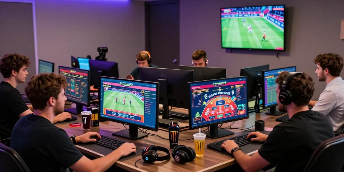 Dynamic online gambling environment at https://hm88.review/ with users engaged in live betting and vibrant screen displays.