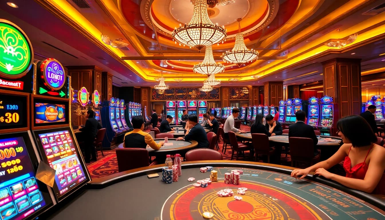Haywin casino scene showcasing players engaged in thrilling gambling activities at luxurious tables.