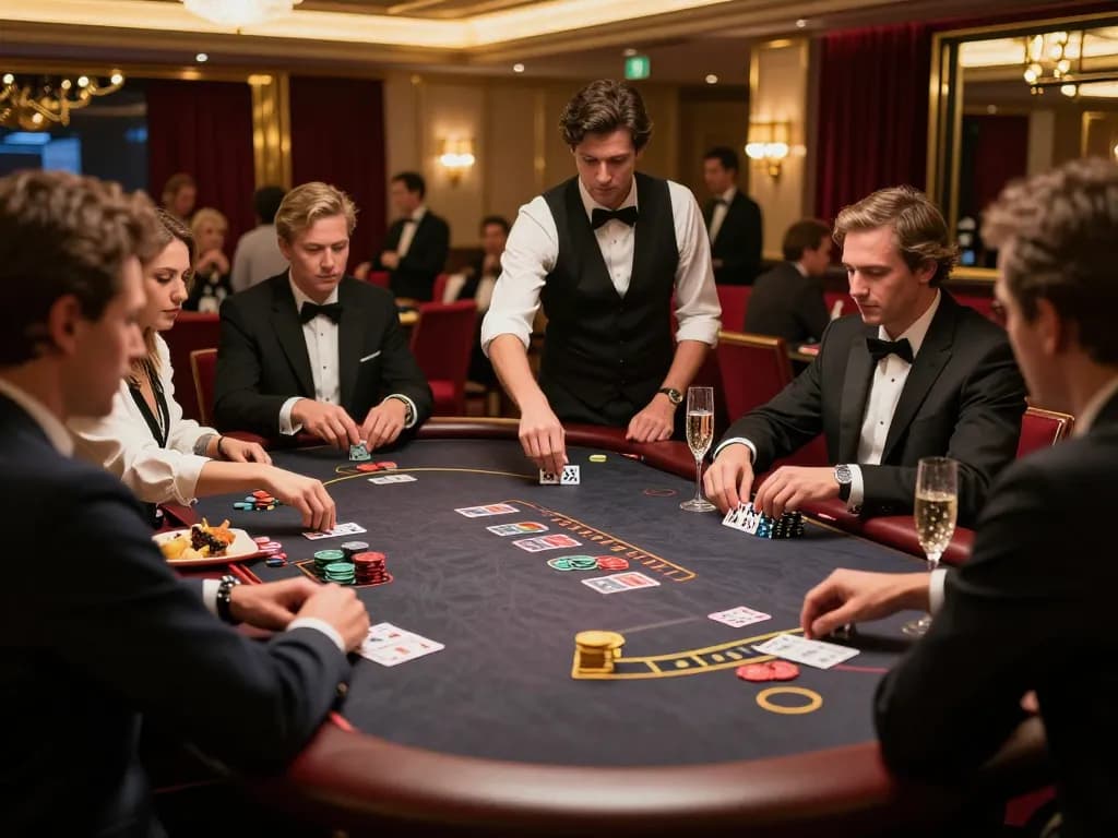 Players in high-stakes poker game at luxury casino table, showcasing dynamic action and excitement at MB88.