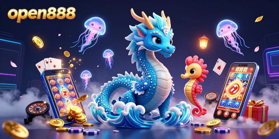 Experience thrilling action with open888’s vibrant 3D casino illustration showcasing animated gaming elements.