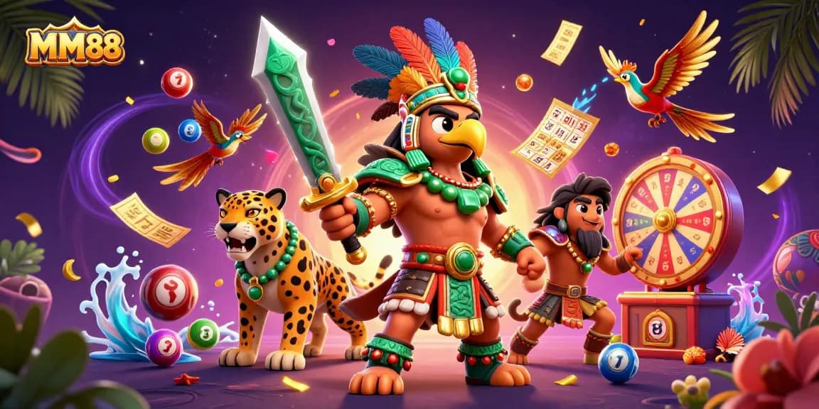 Experience excitement at MM88 with vibrant lottery and prize elements in a dynamic casino scene.