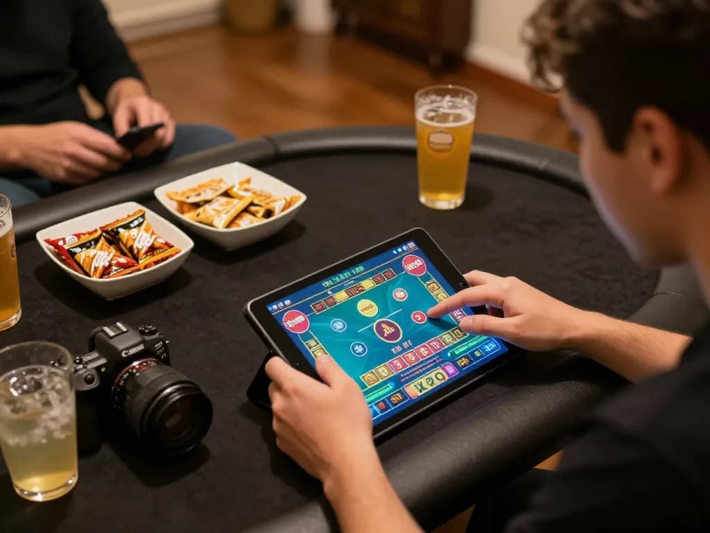 Tài Xỉu Sunwin gaming session on tablet with player focused on betting strategy and colorful interface.