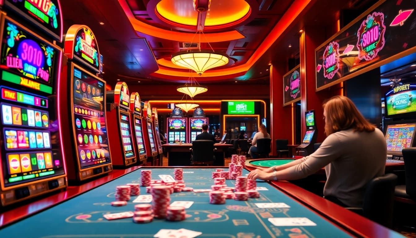i9bet online gambling interface showcasing vibrant slot machines and interactive tables
