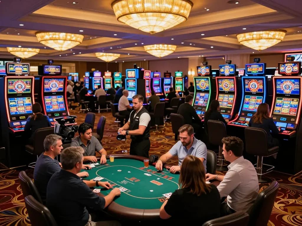 va88 players engaging in exciting casino games on a vibrant floor filled with colorful slot machines.