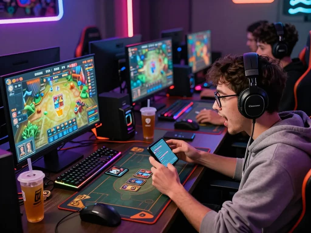 Players engaging in a thrilling rikvip online card game in a vibrant gaming setup.
