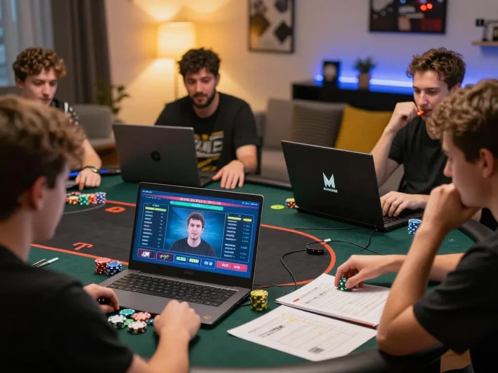 Players engaging in online poker gameplay on NK88, showcasing excitement and strategy.