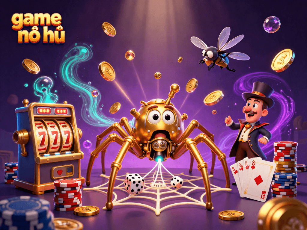 Engage in thrilling game nổ hũ action surrounded by visuals of golden chains, coins, and dazzling poker chips.