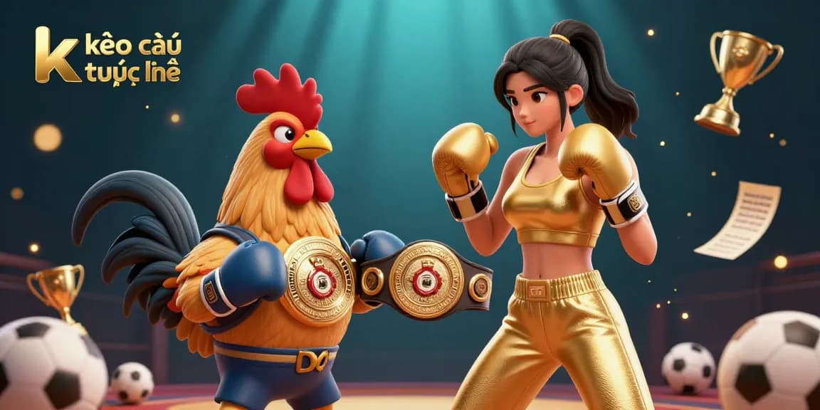 Experience kèo nhà cái trực tuyến with a powerful sports-themed illustration featuring a boxing woman and rooster.