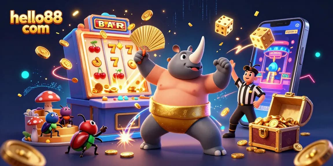 Experience the thrilling world of hello88 com with a vibrant 3D casino scene showcasing dynamic characters and gaming elements.
