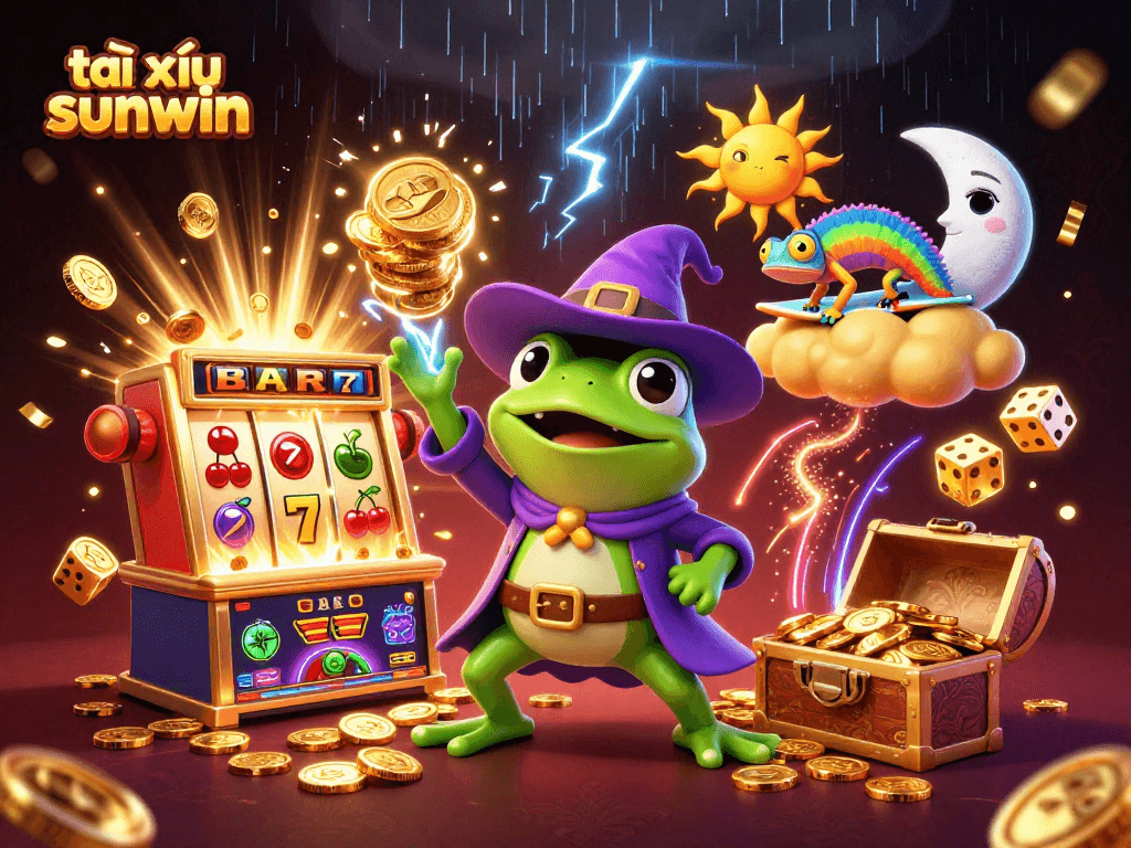 Enjoy an exciting game of tài xỉu sunwin with magical elements, including golden coins and vibrant characters.