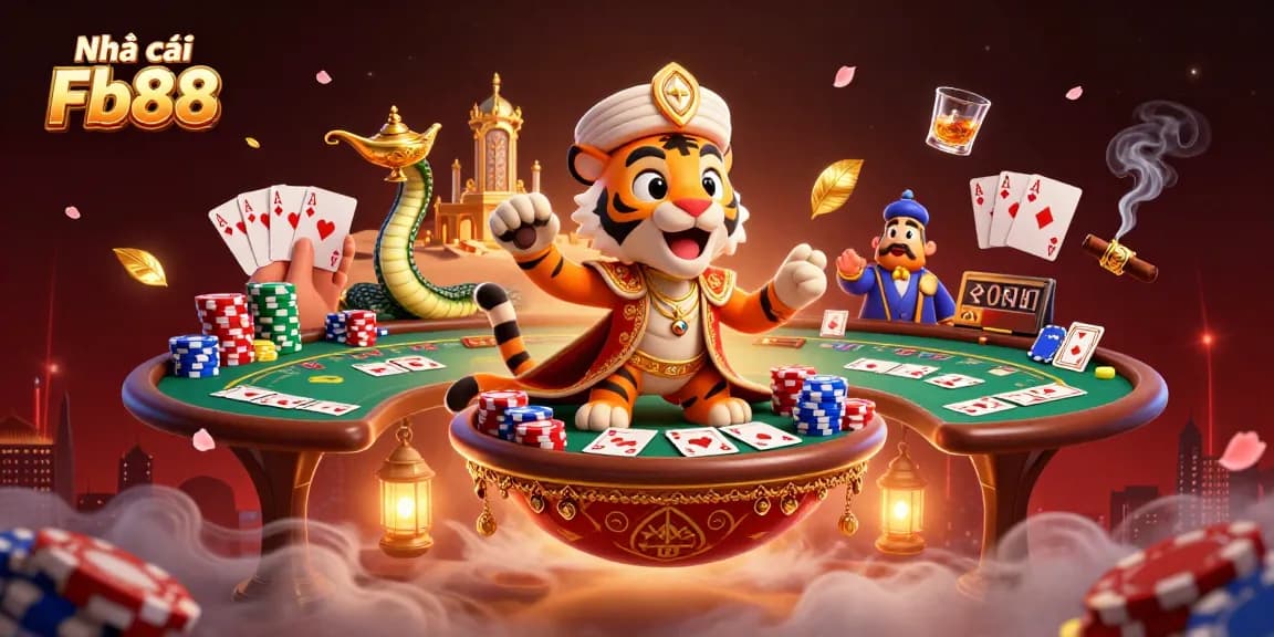 Engage with Nhà cái Fb88 in an ultra-detailed 3D gambling scene featuring vibrant casino elements.