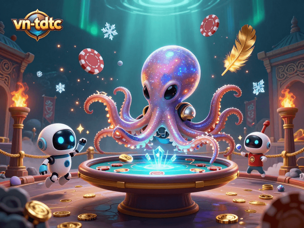 Engage with vn-tdtc's thrilling poker experience featuring an alien octopus and vibrant game elements.