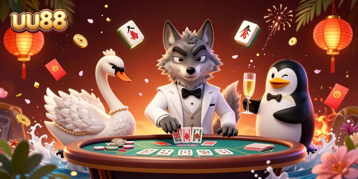 Experience thrilling baccarat action at uu88 with elegant characters and festive elements enhancing the atmosphere.