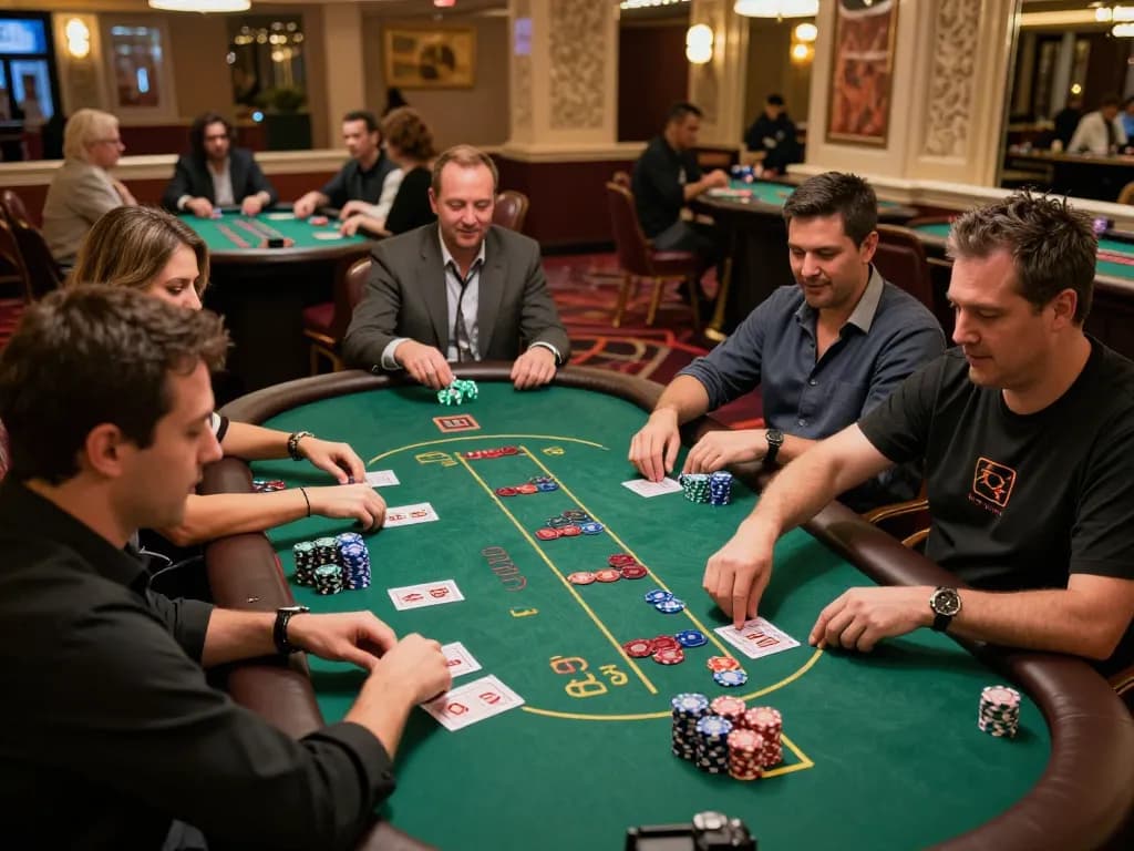 Players enjoying a thrilling game at QH88go casino tables, showcasing excitement and strategic gameplay.