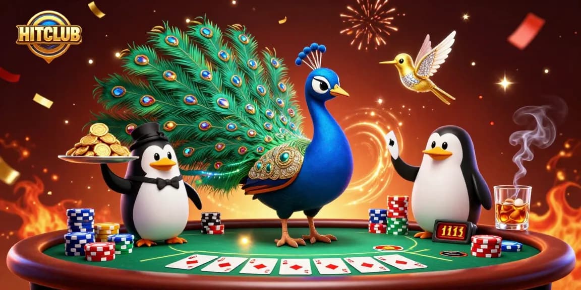 Experience thrilling gaming action at HITCLUB with colorful poker chips and cards in a vibrant casino scene.