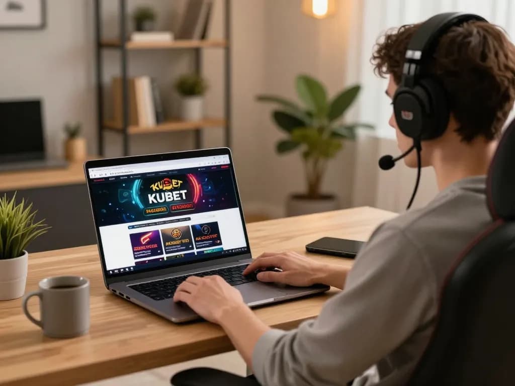 KUBET online gaming setup showcasing a stylish laptop in a modern home environment.