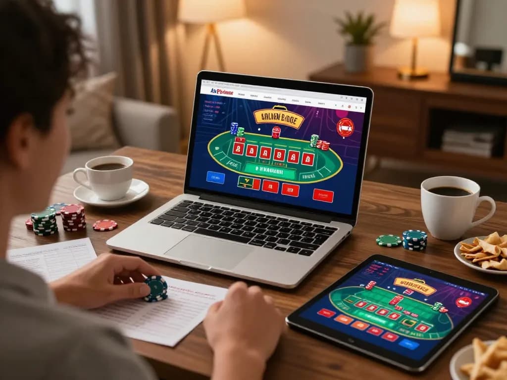 Engaging with luck8 trang chủ on a laptop, placing strategic bets during blackjack gameplay.