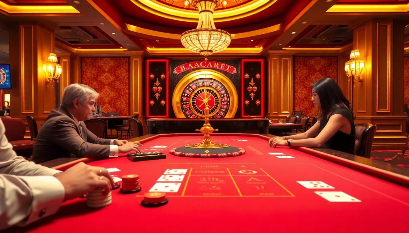 Players enjoying a thrilling Baccarat game at BL555’s luxurious casino table.