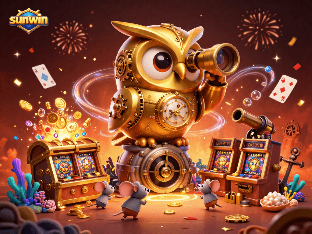 Experience the thrilling atmosphere of sunwin's gold-filled casino with vibrant characters and game elements.