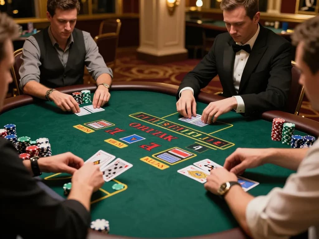 Engaging blackjack game at Go 88 casino, players strategizing with cards and chips under ambient lighting.