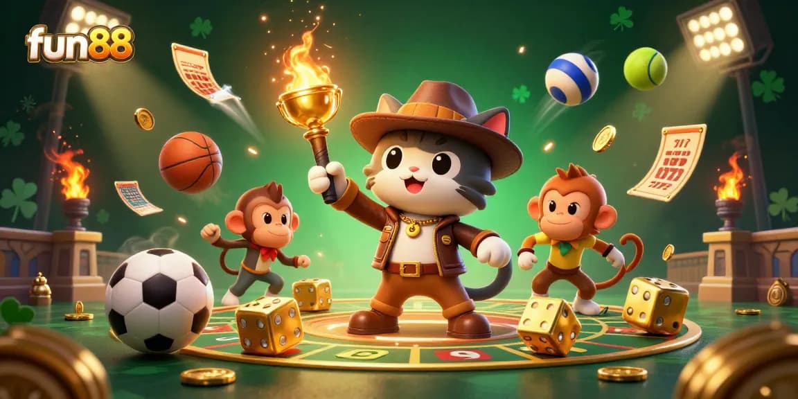 Win exciting rewards at fun88 while a cat discovers treasures in a thrilling casino adventure.