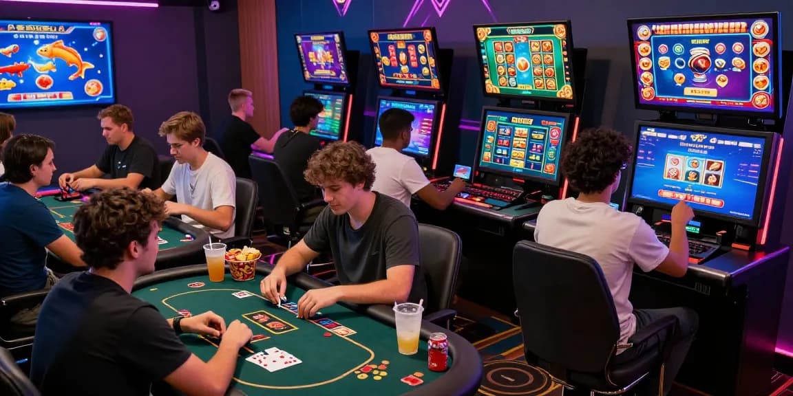 Exciting gaming atmosphere at hello88 com with players enjoying diverse casino games in a vibrant setting.
