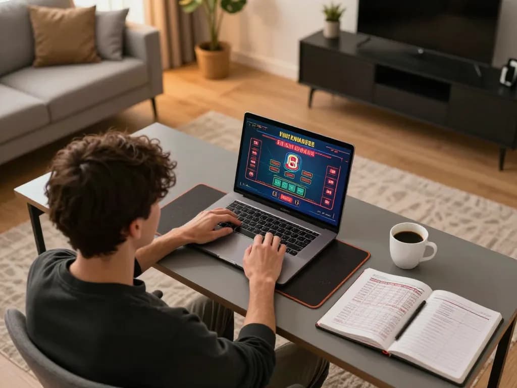 Engaging in online gambling with đăng nhập DN88 on a laptop amidst a cozy home setting