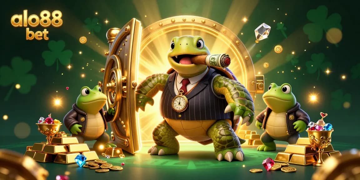 Engaging scene of a massive snapping turtle as a gangster representing alo88 bet in a vibrant casino atmosphere.