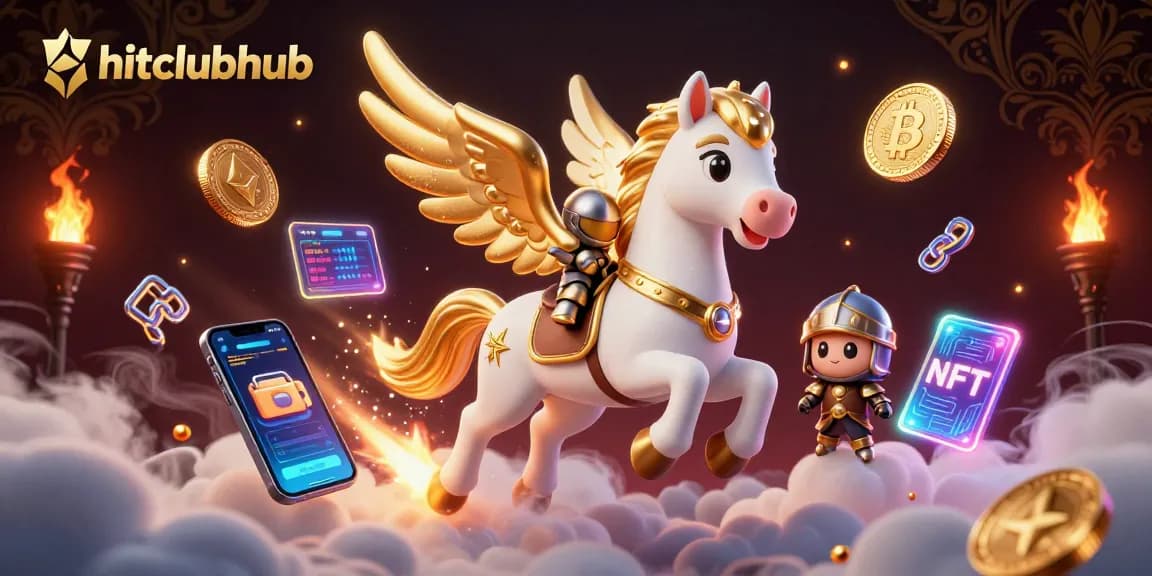 Experience epic wins at hitclubhub with an exciting 3D cartoon illustration featuring a galloping celestial horse.