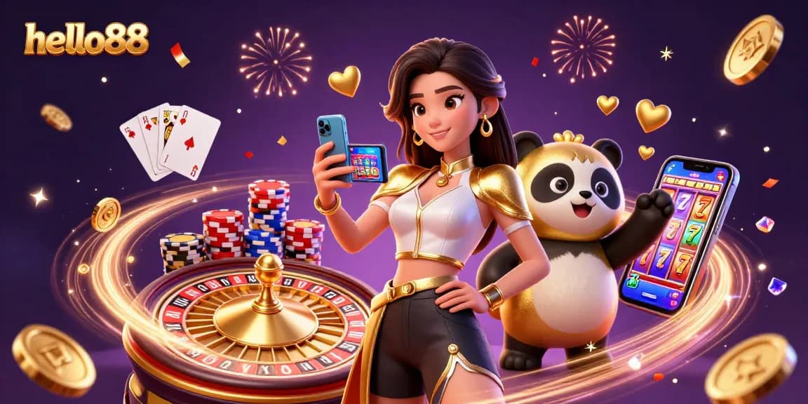 Win big at hello88 with an enchanting digital casino scene showcasing vibrant games and excitement.