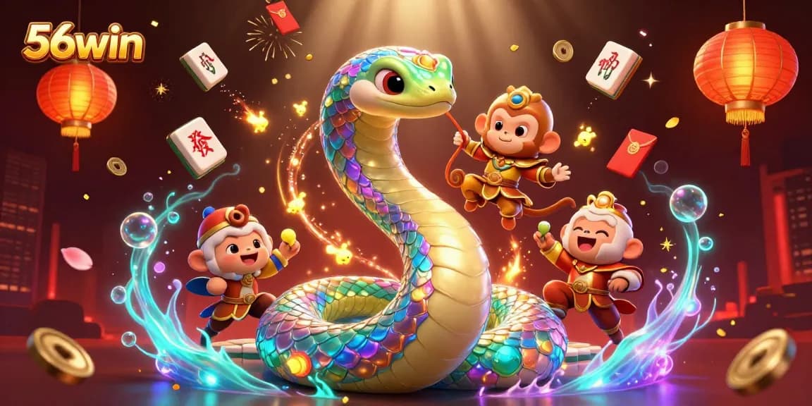 Engage with 56win's vibrant casino adventure featuring a rainbow serpent and monkey king.