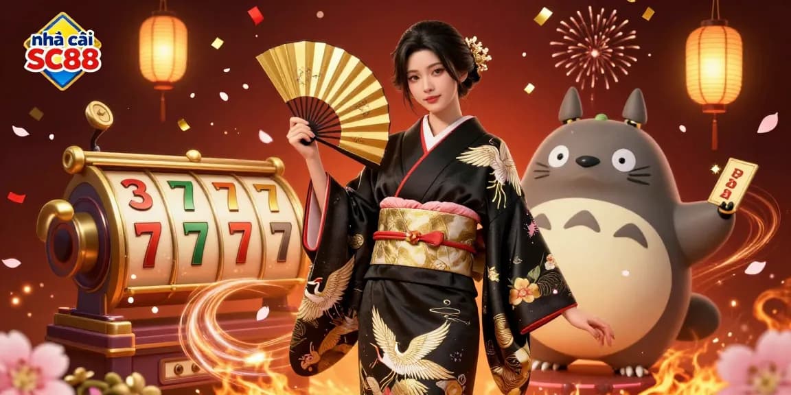 Experience thrilling gameplay at nhà cái SC88 with 3D characters celebrating amidst vibrant casino elements.