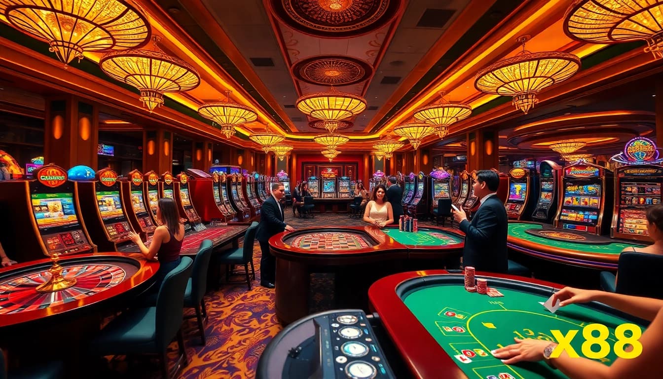 Engaging casino scene showcasing players betting at tables connected to https://xx88.promo/.