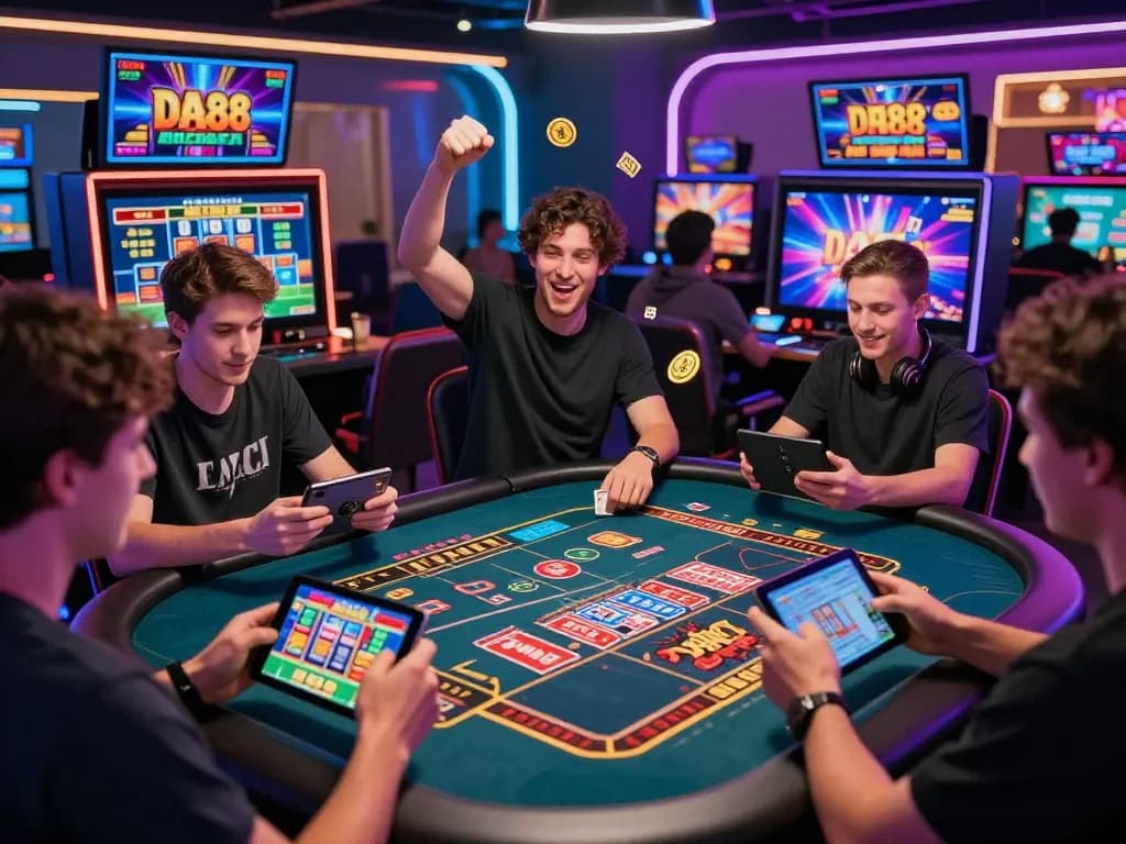 Engaged players enjoying the vibrant online gaming experience at nhà cái uy tín da88 with colorful game interfaces and lively atmosphere.