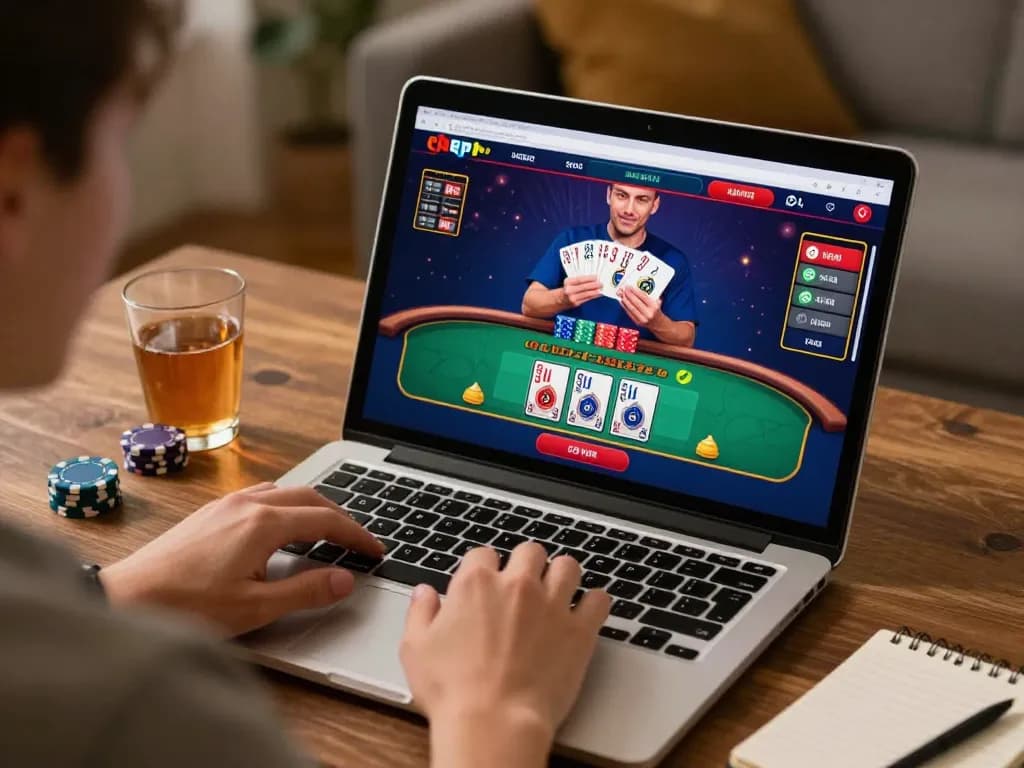 Player engaging with LLWIN online casino on laptop, showcasing exciting live dealer gaming experience.