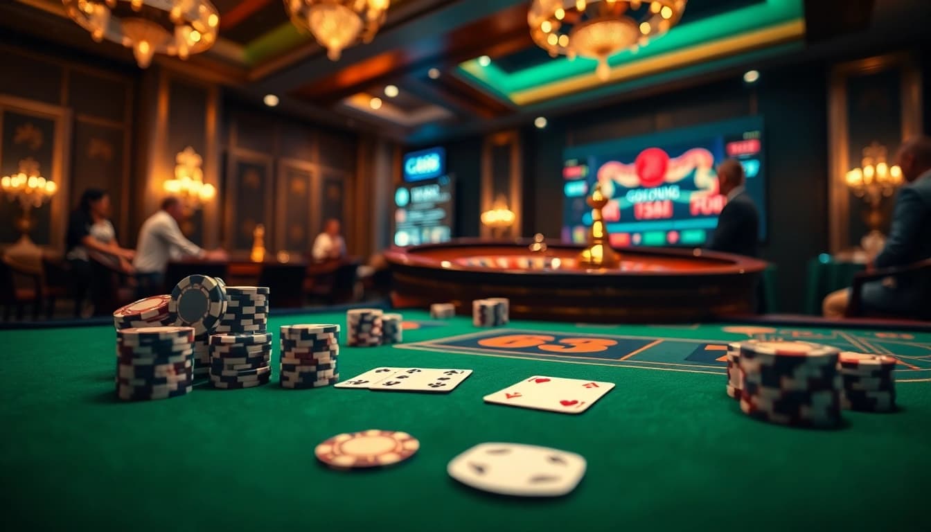 Winning big at a poker table with vibrant elements showcasing https://gg88.ltd/ for an exciting gambling experience.