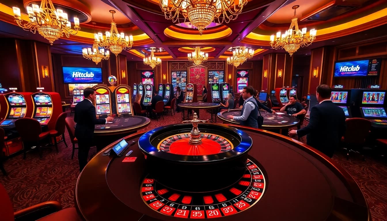 Hitclub players excitedly placing bets at a luxurious casino table, experiencing vibrant gambling action.