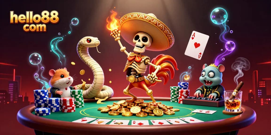 Spin and win with the vibrant characters of hello88 com at an exciting poker table filled with action and fun.