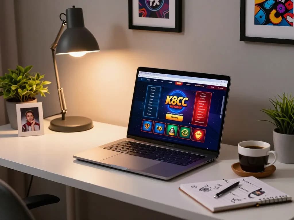 Engaging in gameplay at k8cc online casino with a laptop at home.