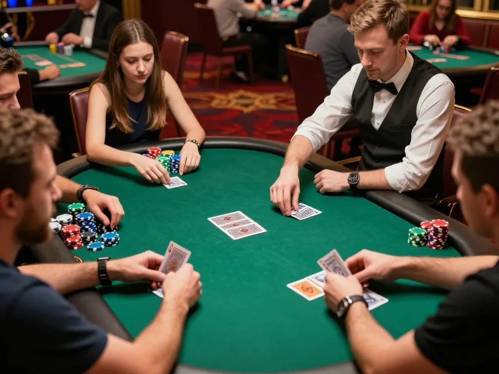Engaging poker gameplay scene at 789winn.click with players focused on their cards and chips at a vibrant casino table.