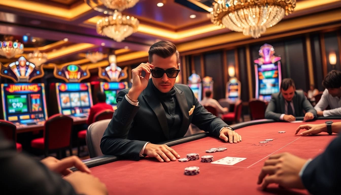 Experience thrilling moments at X88 with elegant players and vibrant casino elements.