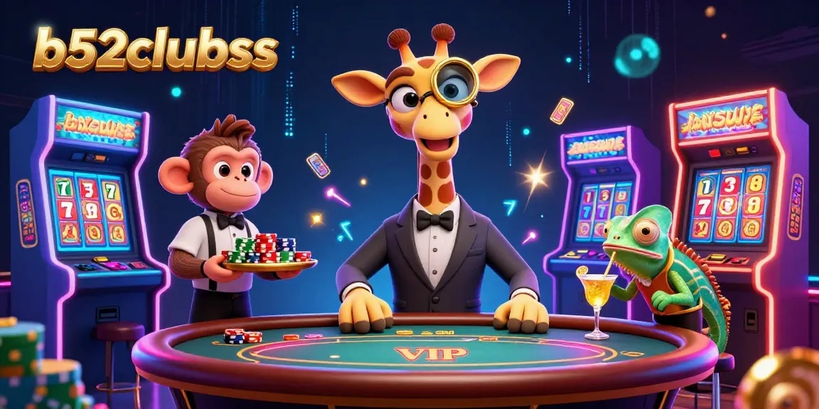 Join the fun with b52clubss at a vibrant casino scene with unique characters and colorful gaming elements.