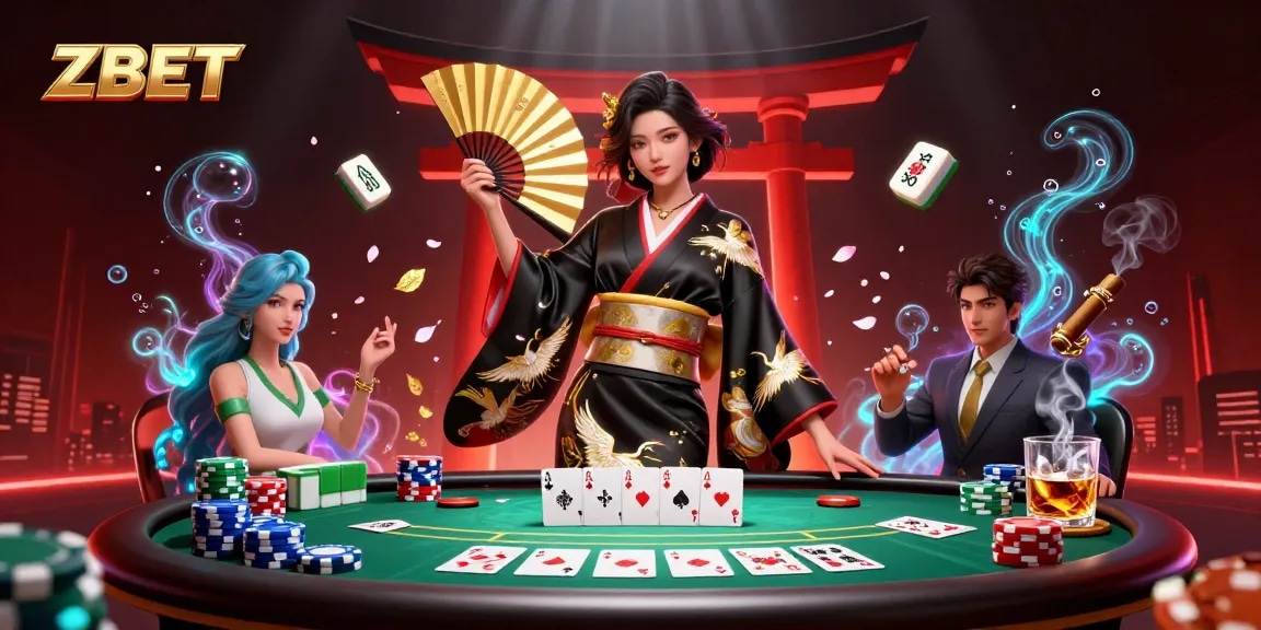 Win with ZBET at this vibrant casino scene featuring poker action and dynamic elements.