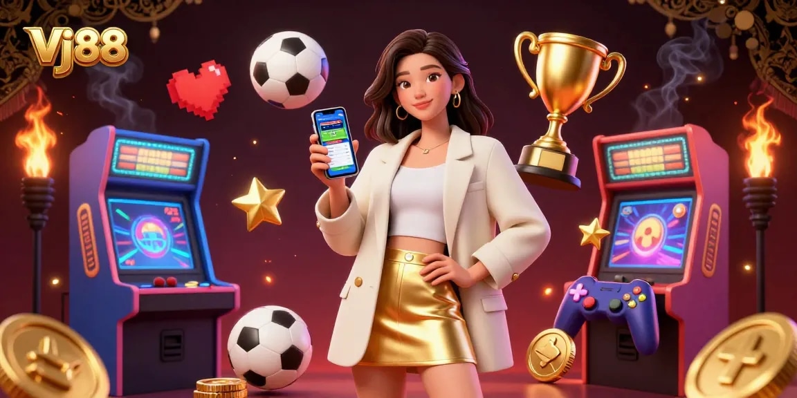 Engage in thrilling sports betting with Vj88, showcasing vibrant gameplay elements and dynamic visuals.