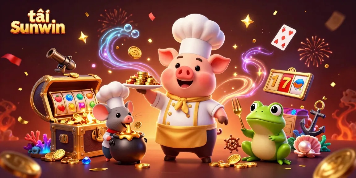 Win big with tải sunwin in this vibrant casino-themed digital art showcasing fun characters and exciting games.